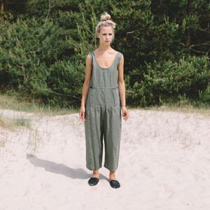 Linenfox Hai Linen Jumpsuit Size XS Pine Green Cropped Wide Leg Oversized